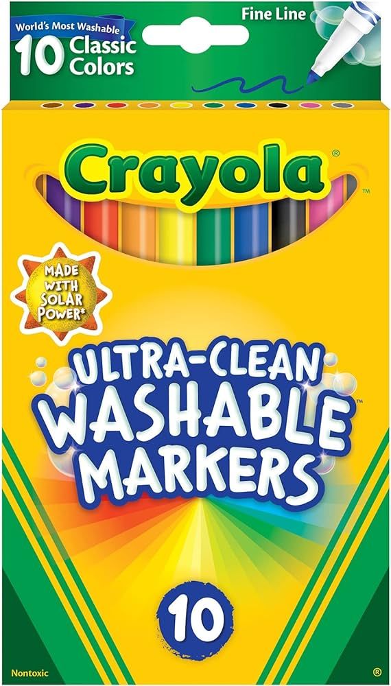 Crayola Ultra-Clean Washable Markers, Fine Line Multicolor, 10 Count | Amazon (US)
