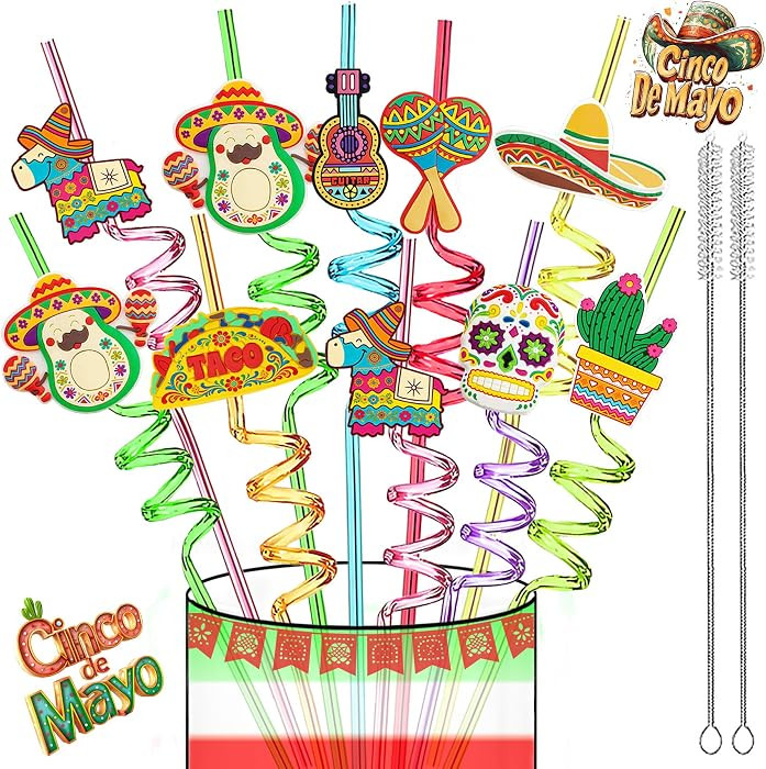 Cinco-De-Mayo-Fiesta-Party-Decorations-24PCS-Silly-Crazy-Straws-for-Mexican-Fiesta-Taco-Party-Fav... | Amazon (US)