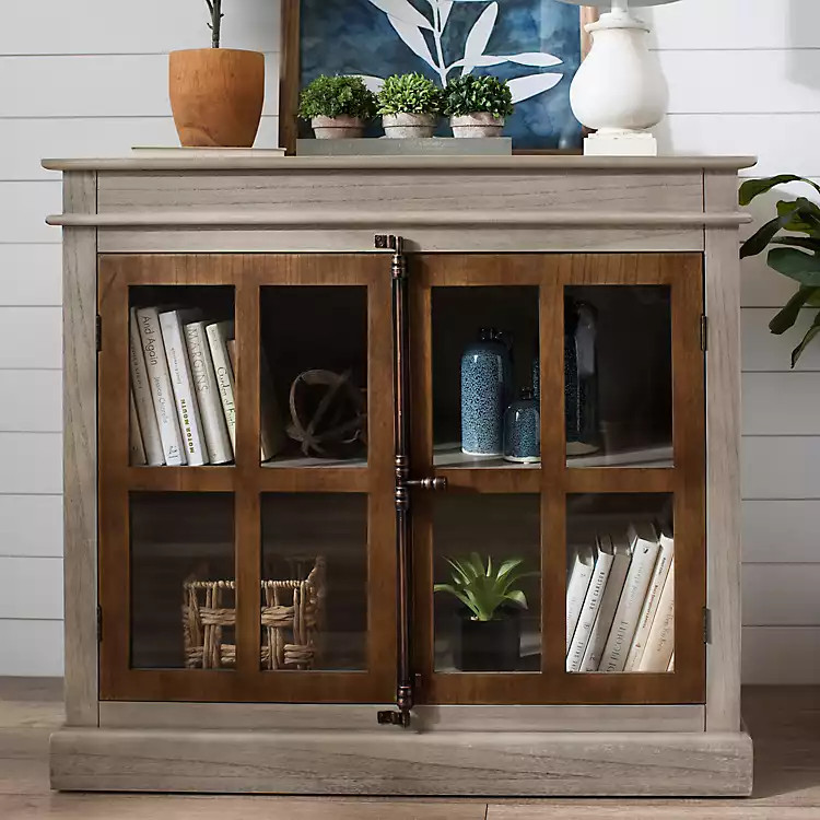 Gray Window Cabinet with Brass Hardware | Kirkland's Home