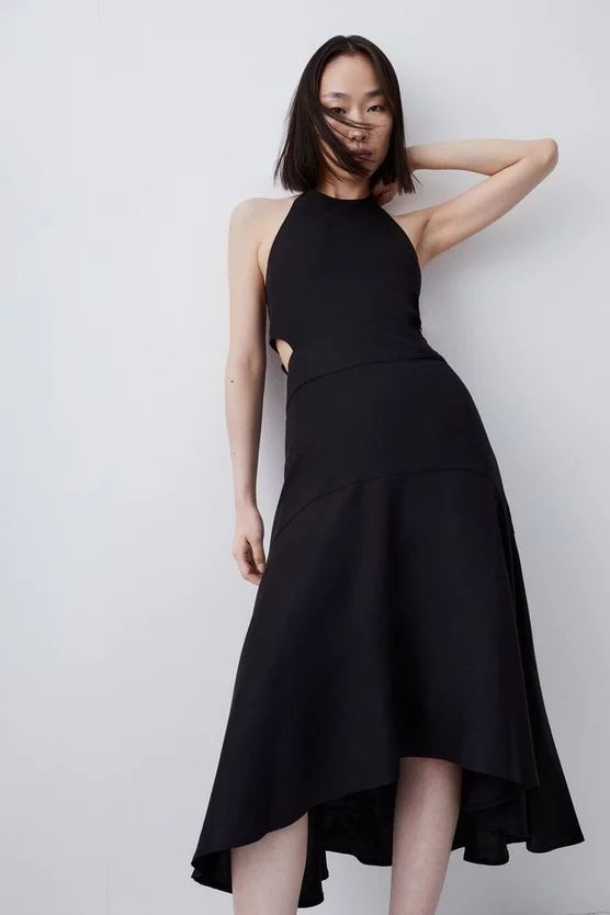 Tailored Linen Blend Cut Out High Low Dress | Karen Millen US