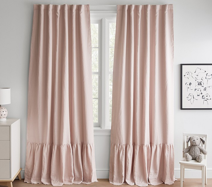 Belgian Linen Ruffle Blackout Curtain | Pottery Barn Kids