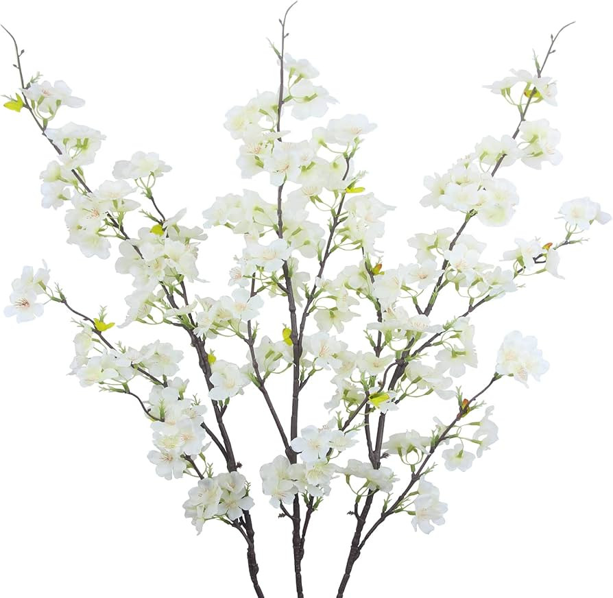 CISDUEO 3Pcs Artificial Cherry Blossom Flower White Silk Peach Flowers Bulk Plum Blossom Flowers ... | Amazon (US)