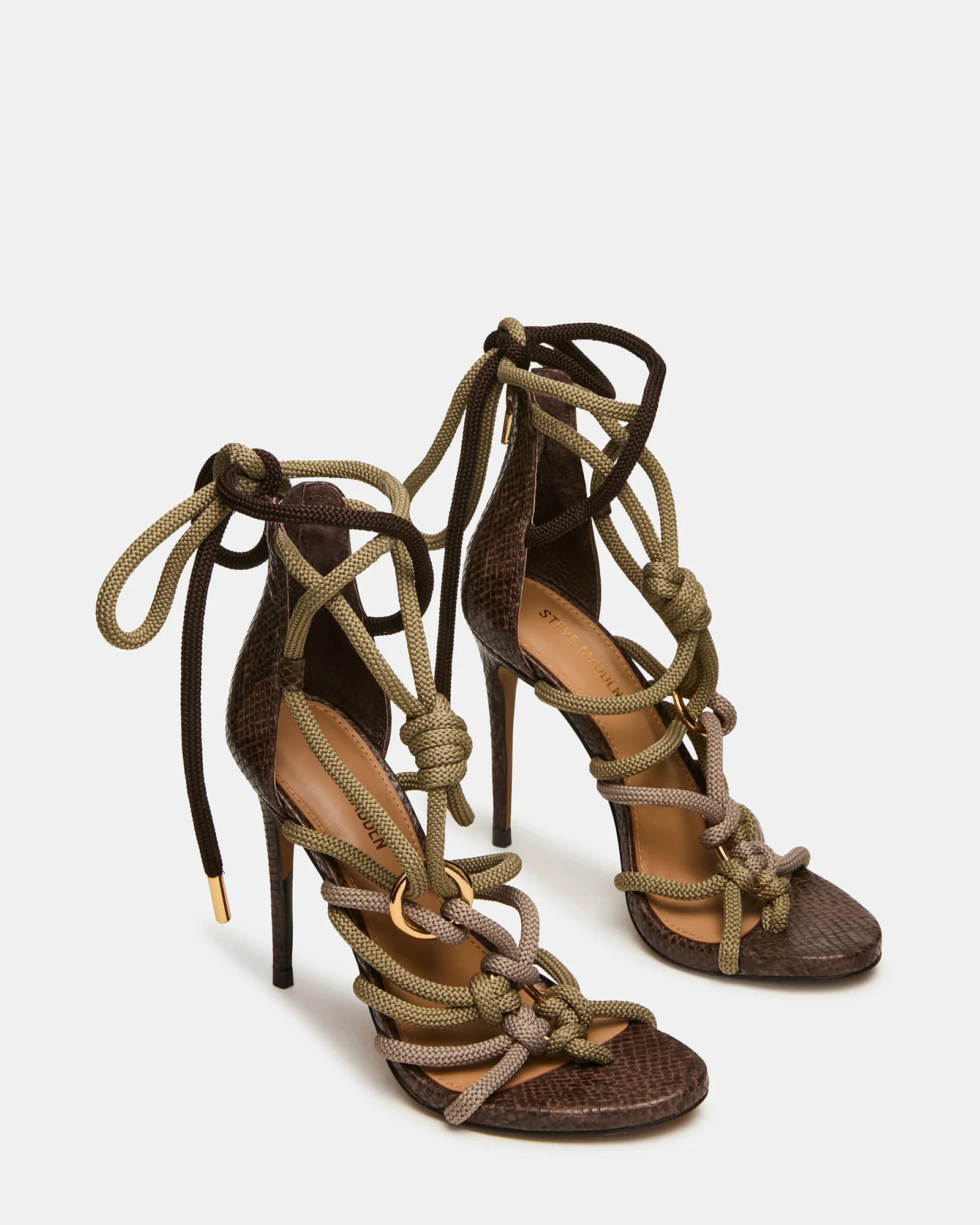CATNYSS Olive Rope Knot Detail Leg-Ties Stiletto Thong Women's Heel | Steve Madden (US)