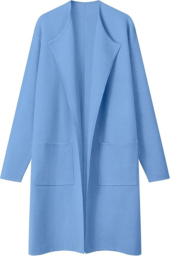 MEROKEETY Women's Long Sleeve Lapel Open Front Cardigan Coat Casual Knit Sweater with Pockets | Amazon (US)