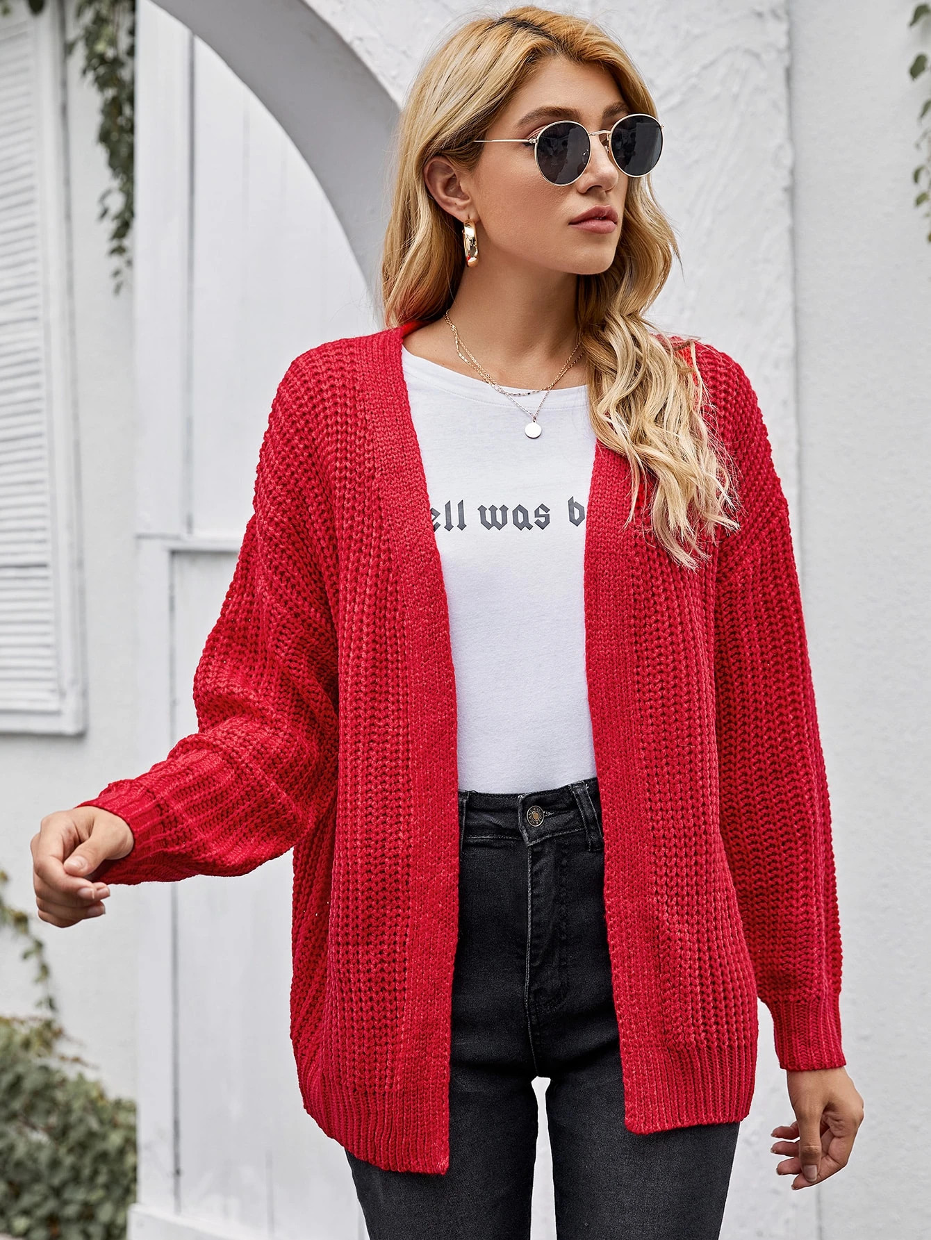 Open Front Drop Shoulder Cardigan | SHEIN