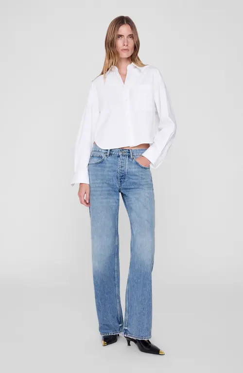 ANINE BING Scott Cropped Shirt in White at Nordstrom, Size 38 | Nordstrom