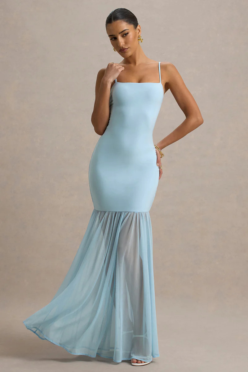 Ernie | Powder Blue Maxi Dress With Chiffon Skirt | Club L London