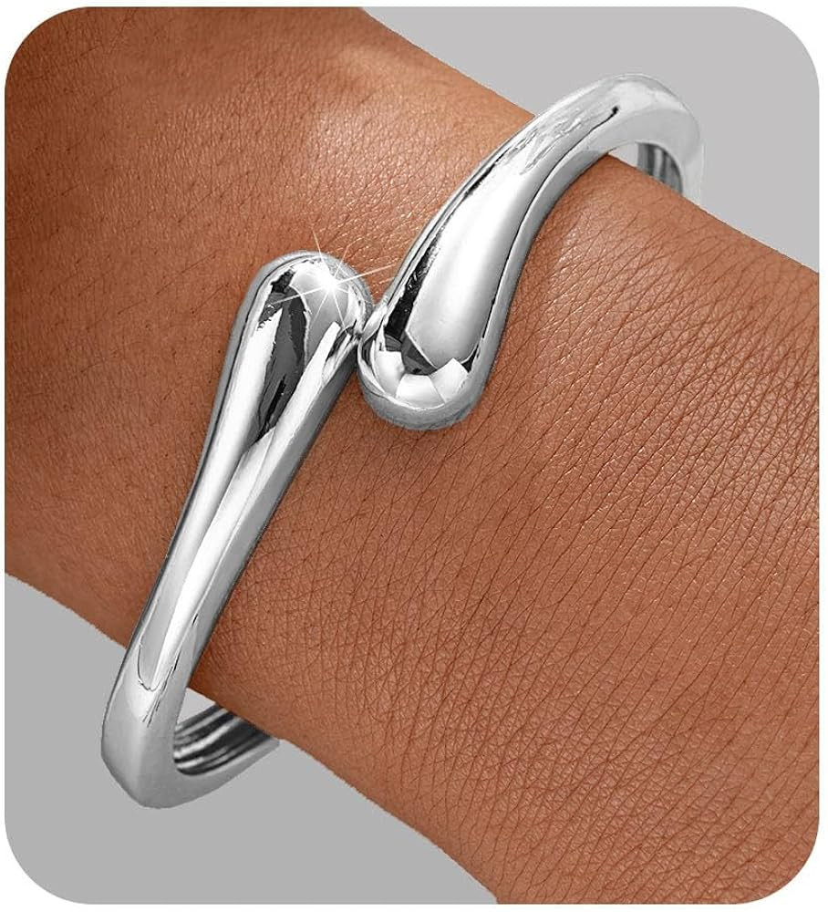 Gold Bangle Bracelets for Women Teens Trendy Chunky Adjustable Twist Cuff Bracelet Jewelry Gifts | Amazon (US)