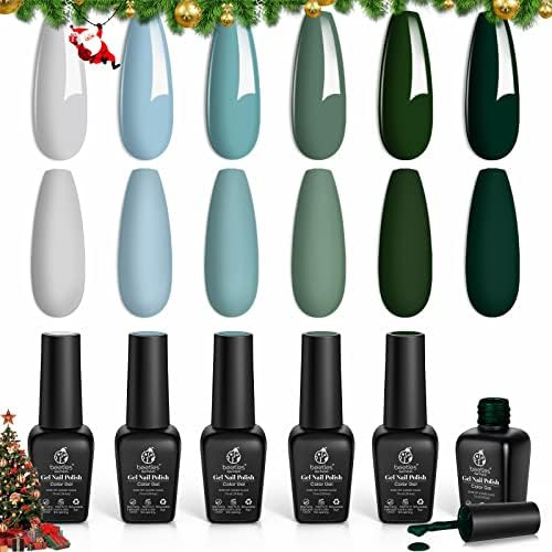 Beetles Blue Green Gel Nail Polish Set - 6 Colors Misty Gray Dark Green Gel Polish Kit Baby Blue ... | Amazon (US)