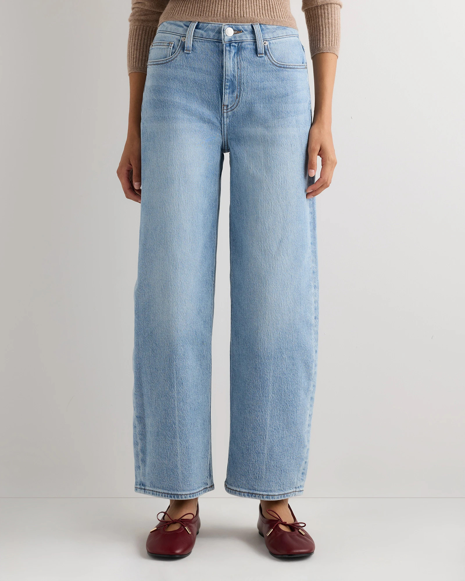 Quince | Women's Comfort Stretch High Rise Barrel Jeans in Cool Blue, Size 27, Organic Cotton | Quince