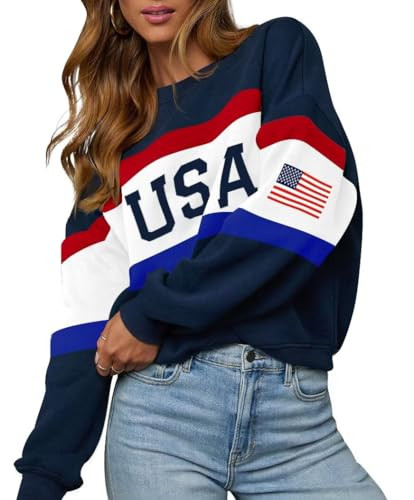 LEEDYA Womens USA Sweatshirt Crewneck American Flag Knit Sweater Long Sleeve 4th of july T shirts... | Amazon (US)