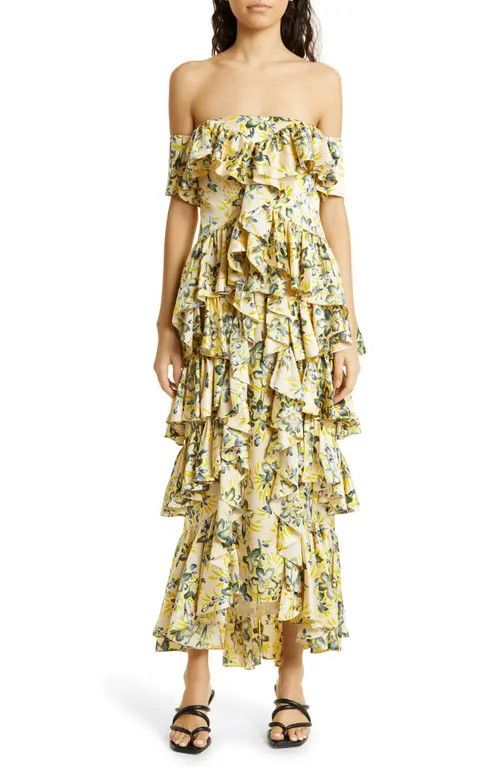 Cinq à Sept Eleonora Floral Ruffle Off the Shoulder Dress in Pomelo Multi at Nordstrom, Size 6 | Nordstrom
