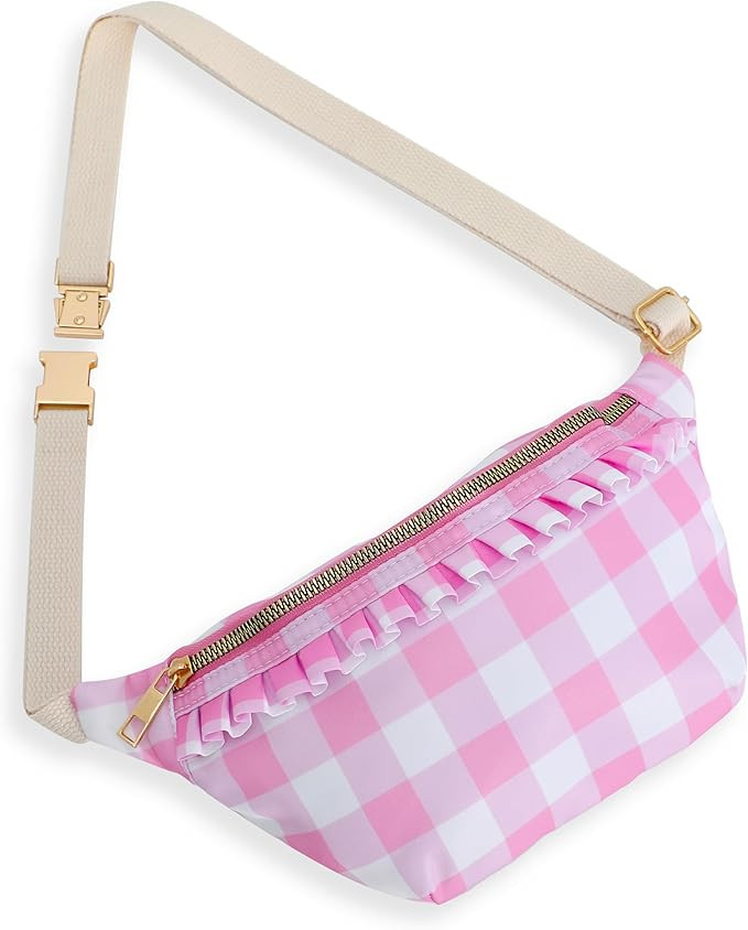 Belt Bag for Women Gingham Ruffle Crossbody Fanny Pack with Adjustable Strap,Cute Mini Everywhere... | Amazon (US)