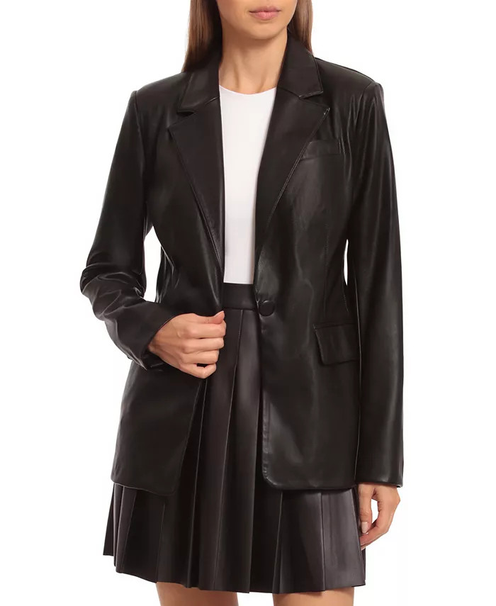Women's Faux-Leather Fitted Blazer | Macy's