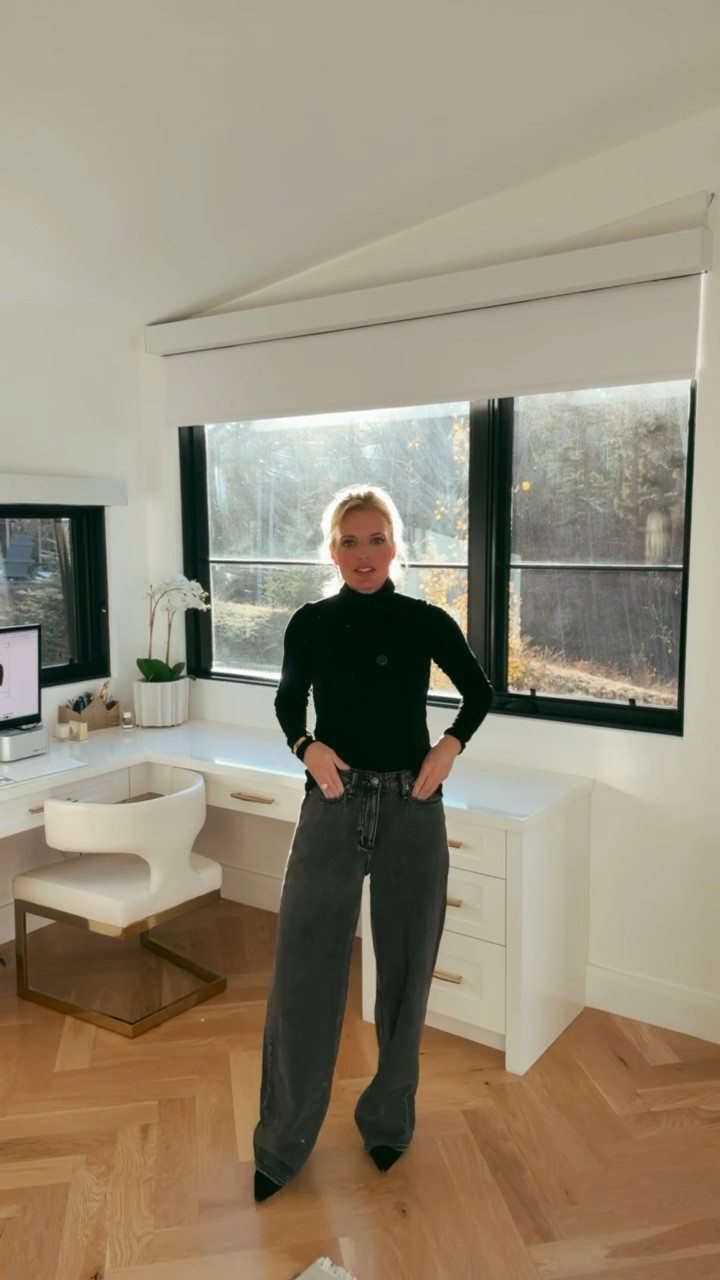 This pair of jeans has been a Busbee best-seller for many months—and I completely understand why. The fabric is featherweight (read: heavenly), the dark grey wash feels fresh, and the relaxed drape is flattering without being sloppy.

I personally love the longer length and subtle puddling at the ankle. It’s chic, effortless, and elongating with heels. But! If you live somewhere rainy or snowy, I get that this length may not be ideal. City walkers—consider a platform or slight heel to keep things clean. I’ll pair these with my black wedge snow boots in the winter.

And… Run, don’t walk—they’re on major sale right now.

#LTKSaleAlert