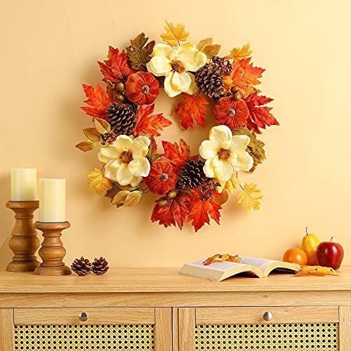 Glitzhome 22" D Blooming Magnolia Wreath with Velvet Pumpkin and Pinecone Fall Harvest Wreath for... | Amazon (US)
