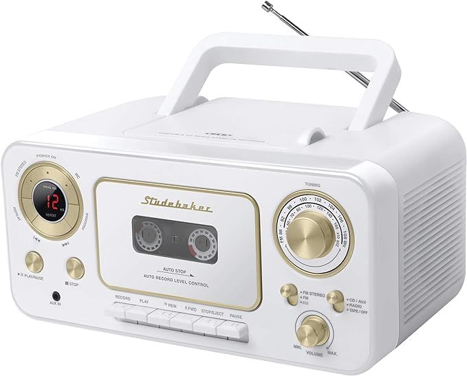 Studebaker SB2135WG Portable Stereo CD Player with AM/FM Radio and Cassette Player/Recorder (Whit... | Amazon (US)