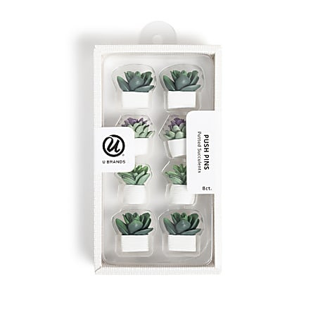 U Brands Potted Succulent Push Pins White Set Of 8 Pins - Office Depot | Office Depot and OfficeMax 