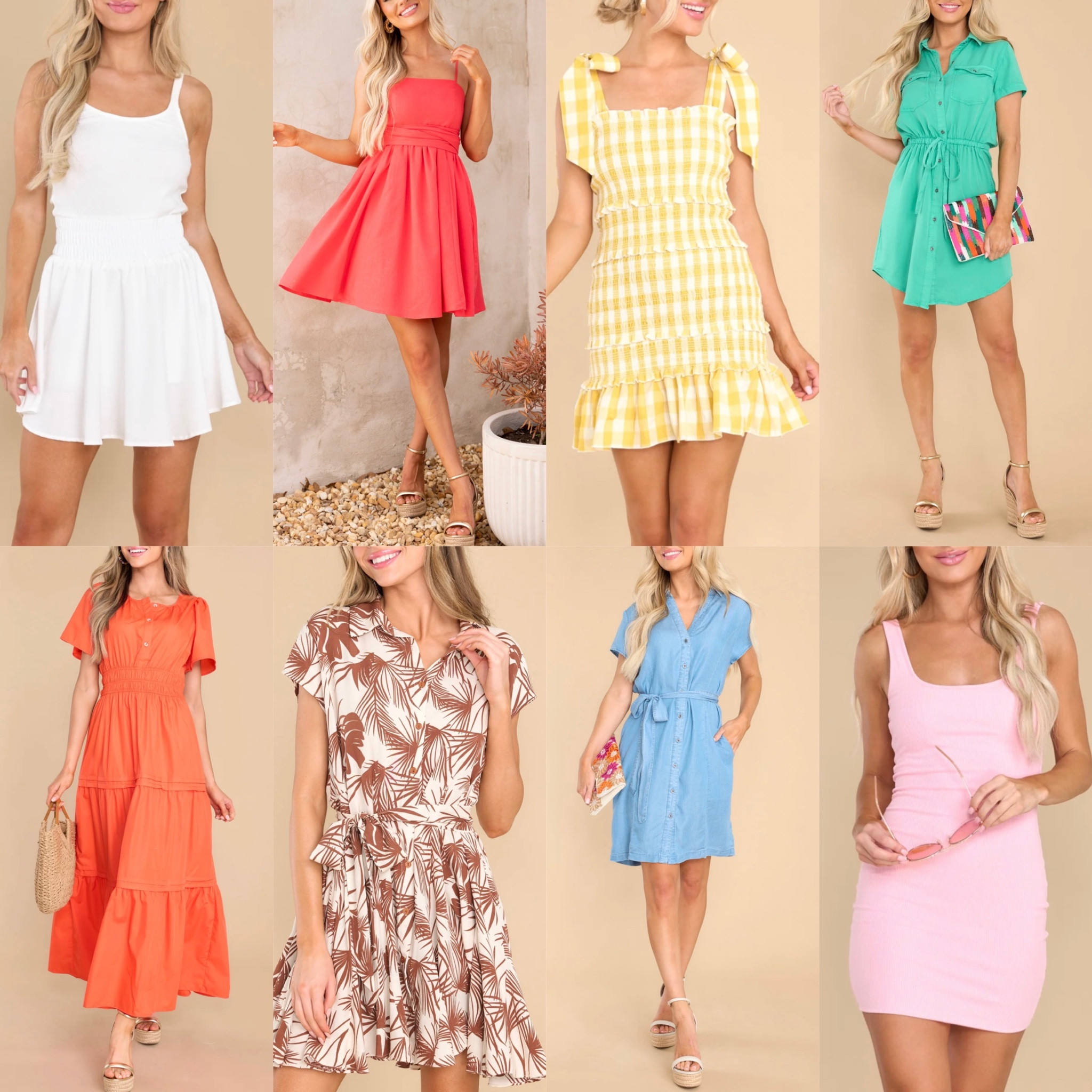 Spring dresses great for spring break or vacation outfits. Throw on and go. Maxi dress, mini dress, denim, gingham. Also cute for festival outfits or country concerts in the summer. 

#LTKtravel #LTKSeasonal #LTKunder100