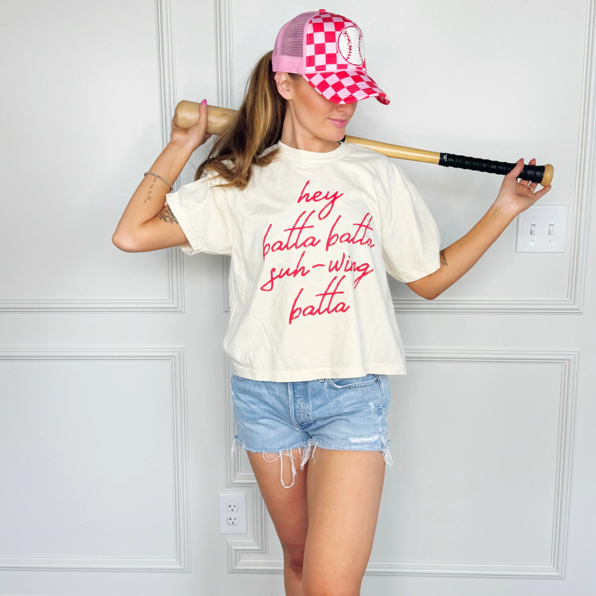 Hey Batta Swing Batta Crop Tee | Poppy & Pine