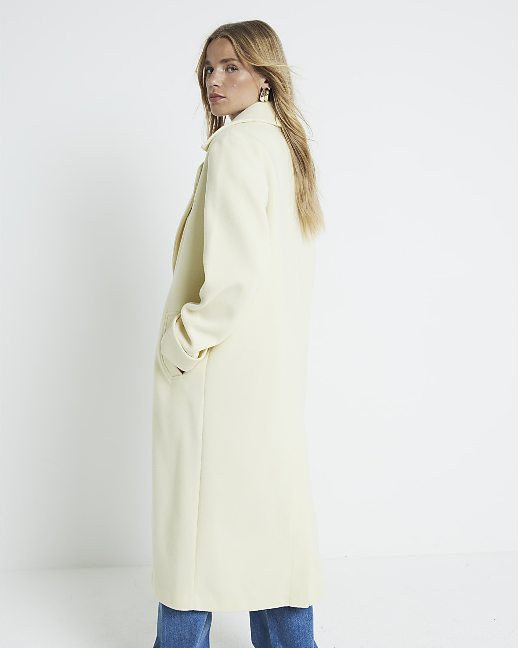 Yellow button up longline coat | River Island (UK & IE)