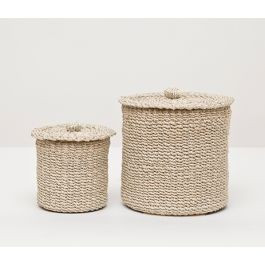 Pigeon & Poodle Chelston Woven Abaca Bathroom Canister Set in Bleached | The Well Appointed House, LLC