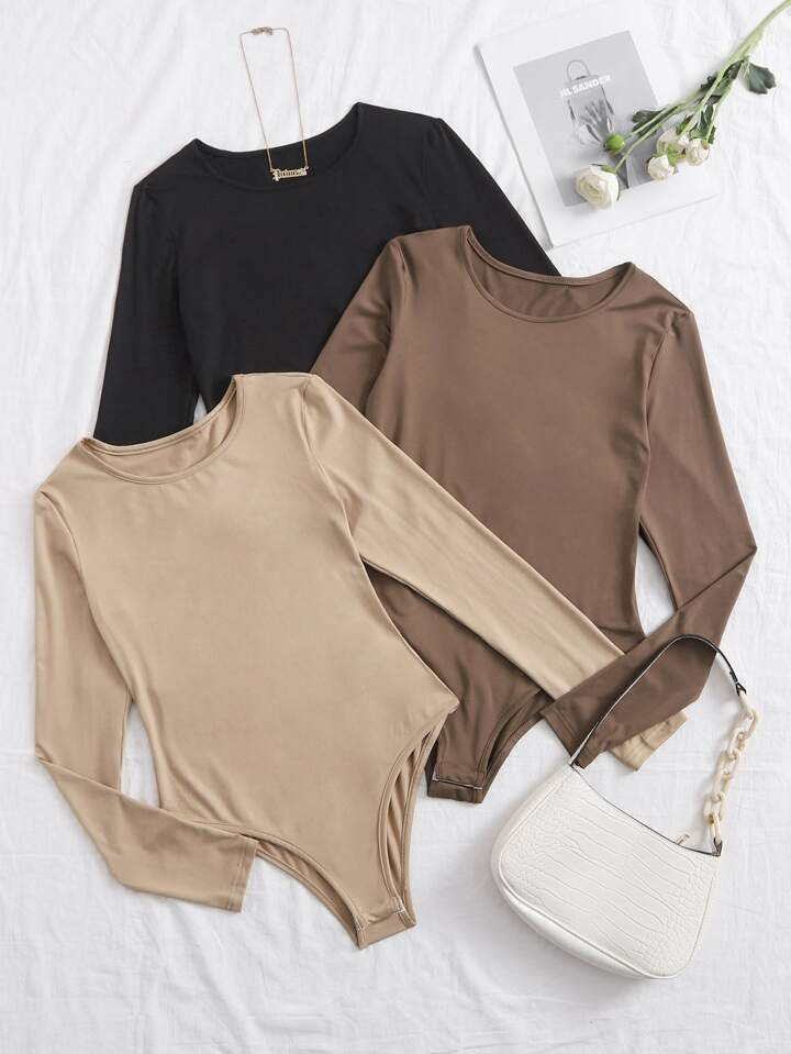 SHEIN Privé 3pcs Solid Tee Bodysuit | SHEIN