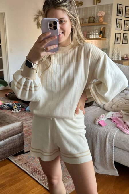 Amazon set casual sweater striped lounge set Amazon loungewear shorts and long sleeve top
Sweater can also be worn on its own! 

#LTKunder50 #LTKHoliday #LTKFind