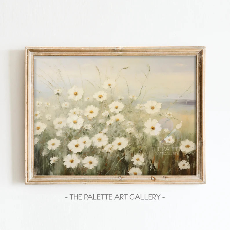 Spring Wildflowers Oil Painting Digital Download, Neutral Spring Decor Vintage Spring Print Farmh... | Etsy (US)