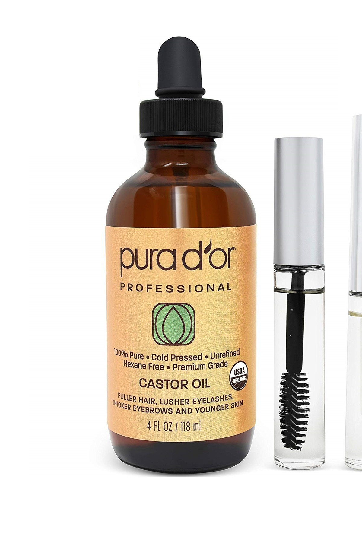 PURA D'OR | 100% Organic Castor Oil w/ Eyebrow and Eyelash Applicator Kit | HauteLook | Hautelook