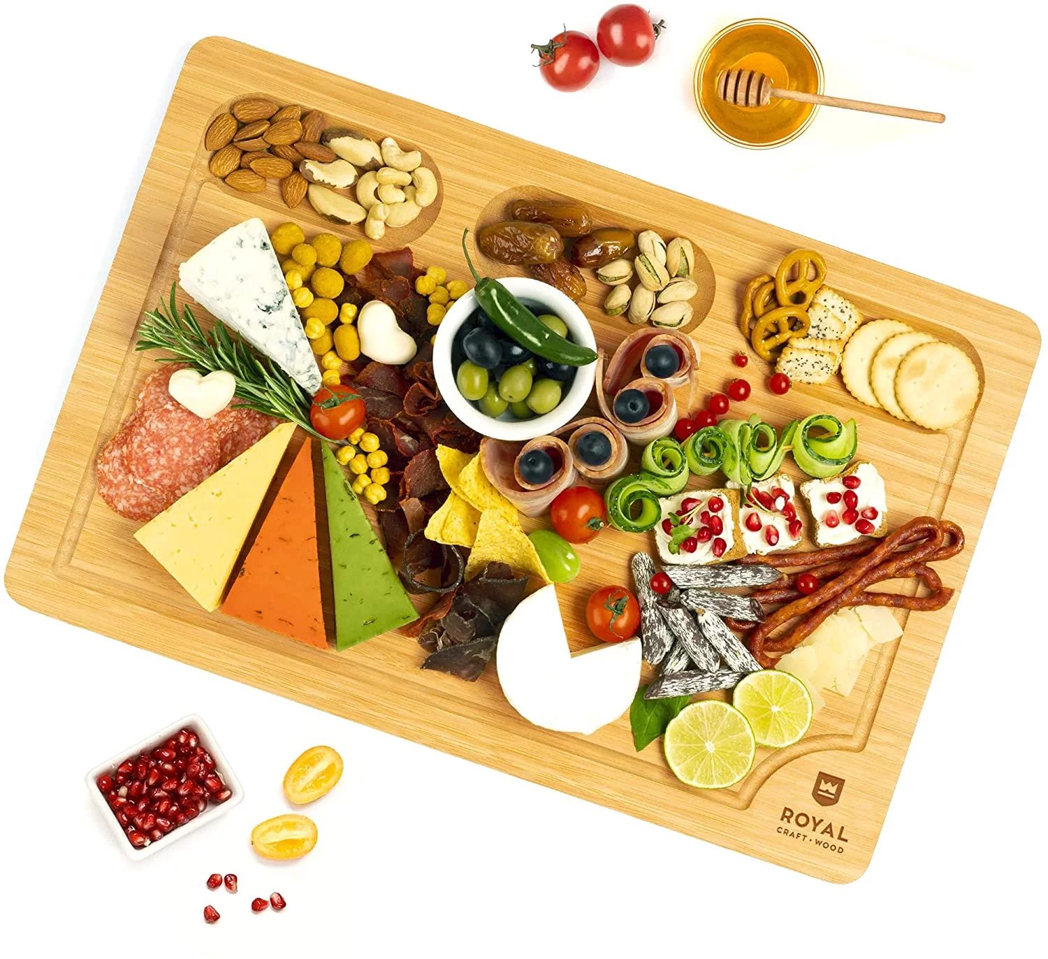 Royal Craft Wood 18" x 12" Bamboo Cutting Board for Kitchen - Cheese and Charcuterie Board / Serv... | Walmart (US)