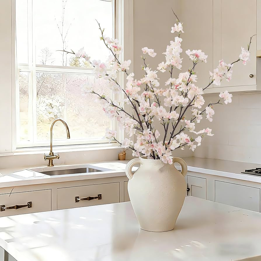 LESING 4pcs Artificial Cherry Blossom Flowers, 41.4" Realistic Fake Silk Long Stems Artificial Ch... | Amazon (US)