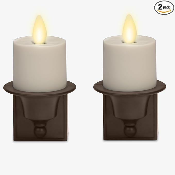 Luminara Flameless Candle Nightlight w/Dusk to Dawn Light Dark Auto Sensor, Set of 2 Bronze Wall ... | Amazon (US)