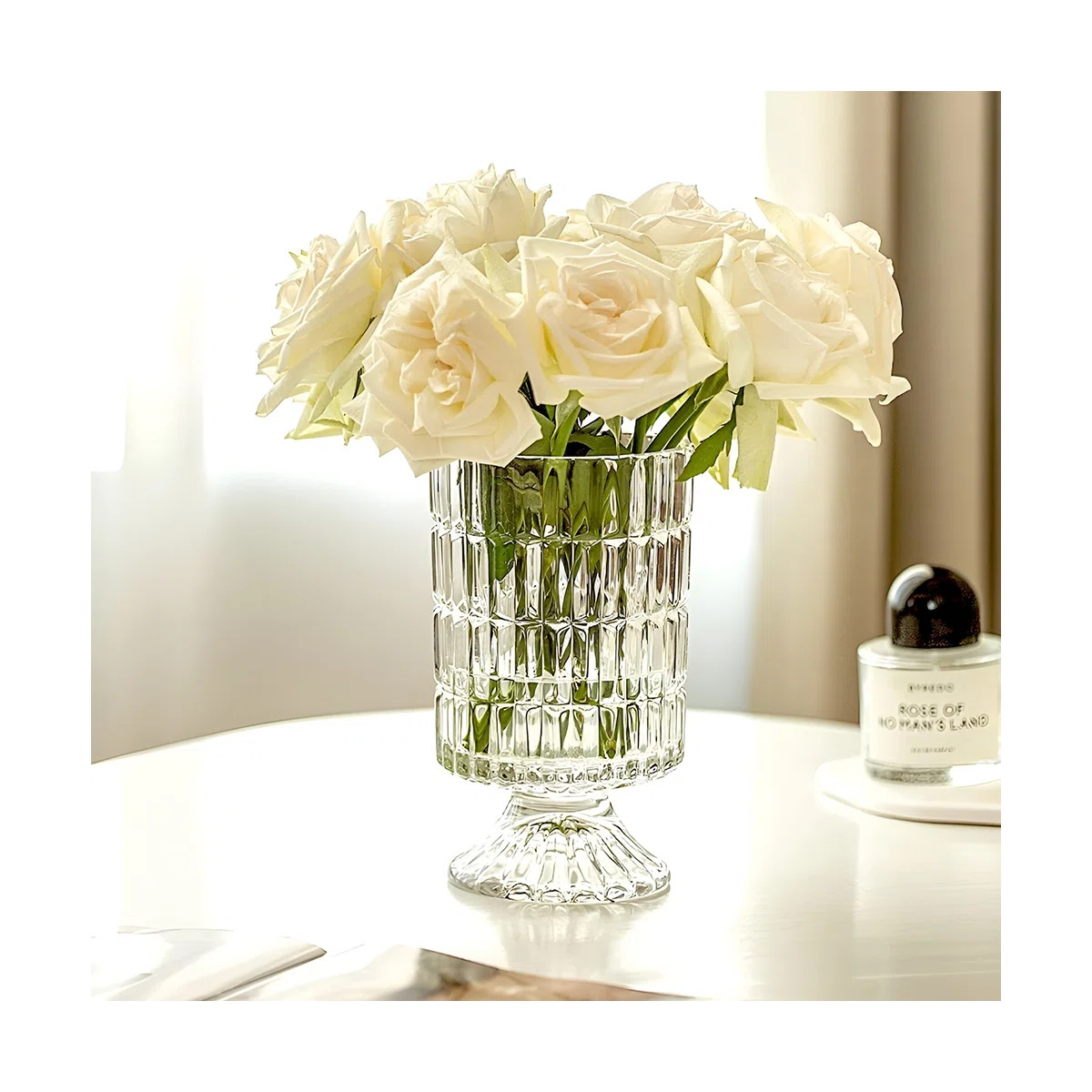 Ribbed Crystal Glass Pedestal Vase, Decorative Glass Vase for Flowers and Centerpieces | Wayfair North America