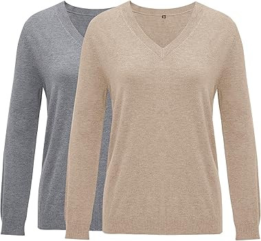 Arach&Cloz 2 Pack Womens Sweaters 2024 Lightweight Soft V Neck Long Sleeve Fall Tops Fashion Clot... | Amazon (US)