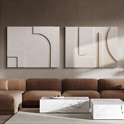 2 Pieces Japandi Abstract Wood Wall Decor for Living Room 3D Hanging Art in White-Homary | Homary