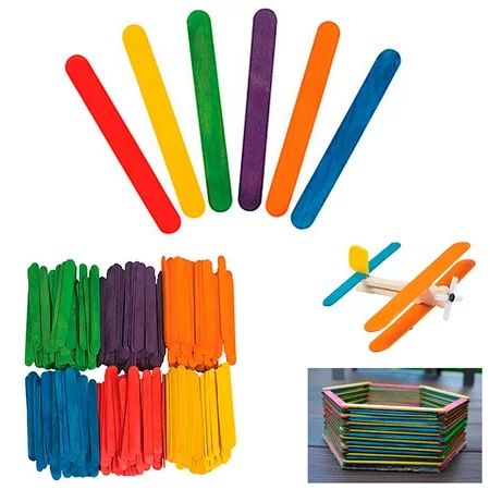 200 Pcs Wood Popsicle Sticks Assorted Colors Wooden Craft Sticks 4-1/2 x 3/8 New | Walmart (US)