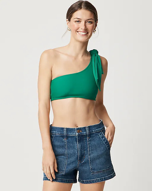 One-shoulder bow bikini top | J.Crew Factory