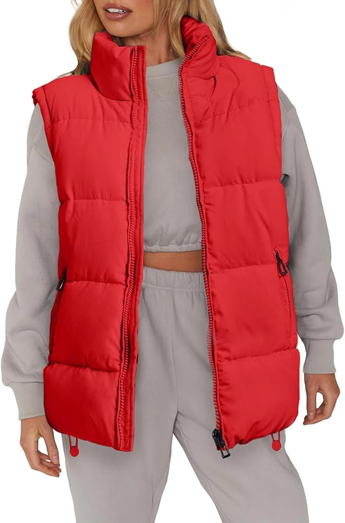 WHN Womens Puffer Vest 2024 Winter Zip Up Oversized Padded Puffy Jacket Coat with Pockets | Amazon (US)