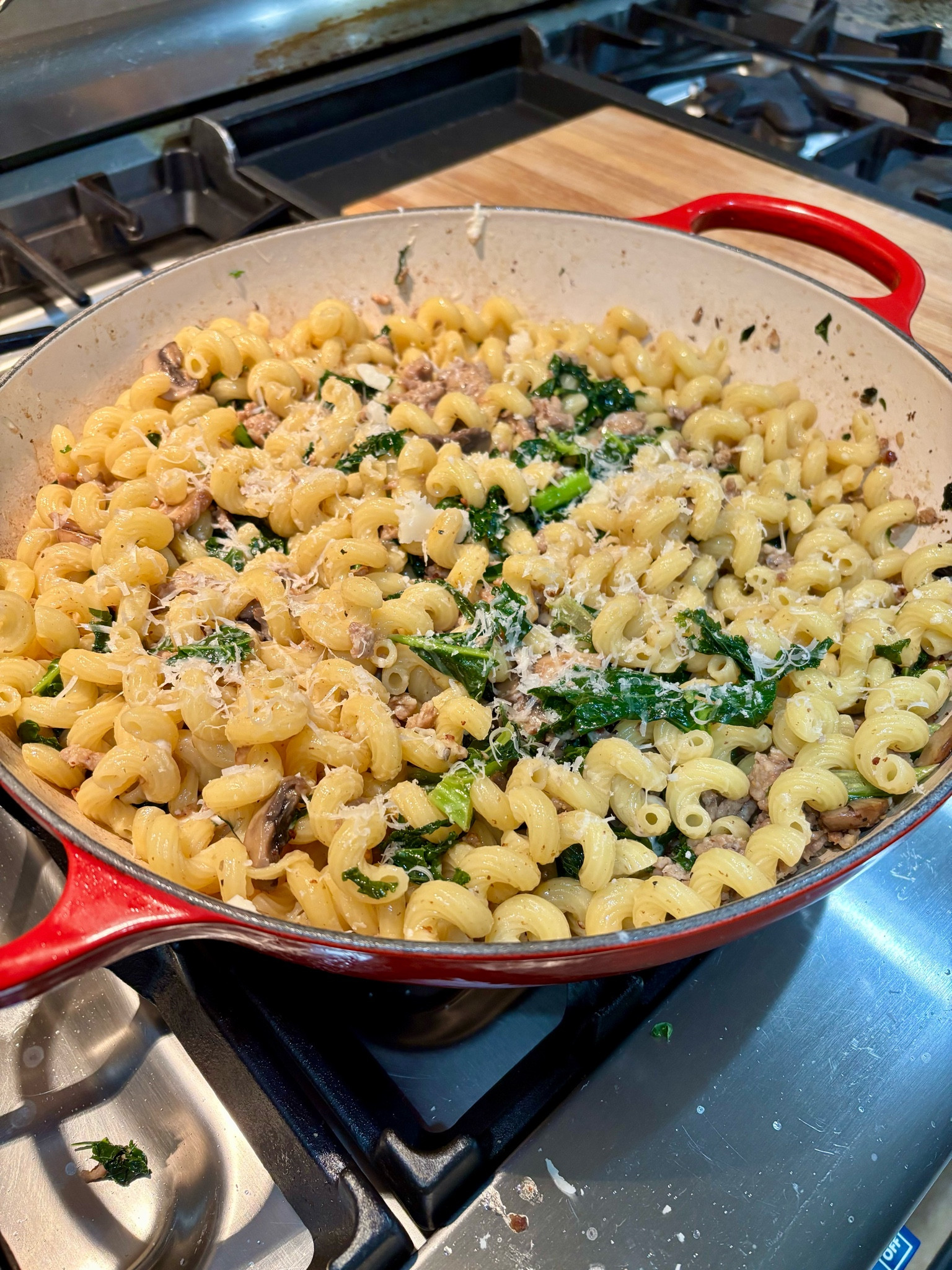 Cavatappi with sausage, kale, and mushrooms in our favorite Le Creuset 

#lecreuset #dutchoven #kitchengifts #cooking #serveware #castiron 

#LTKGiftGuide #LTKHome #LTKSeasonal