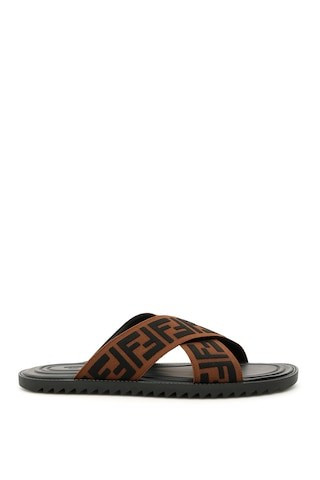 FENDI FF LOGO SLIDES 7 Brown, Black | Residenza725 US
