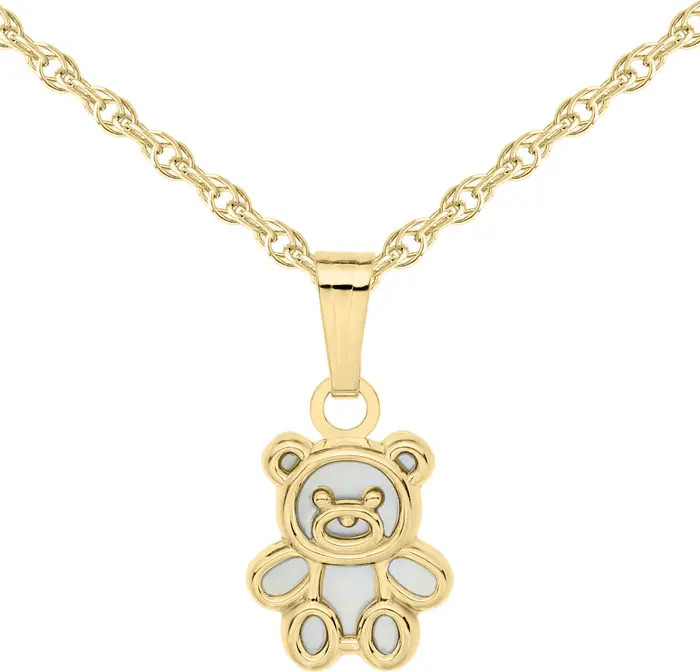 Mignonette 14K Gold & Mother-of-Pearl Teddy Bear Pendant Necklace | Nordstrom | Nordstrom