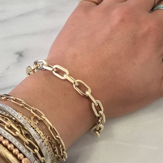 Thick Flat Oval Link 14K Solid Gold Italian Chain Link Bracelet ~ In Stock! Ready to Ship! (Minim... | Etsy (US)