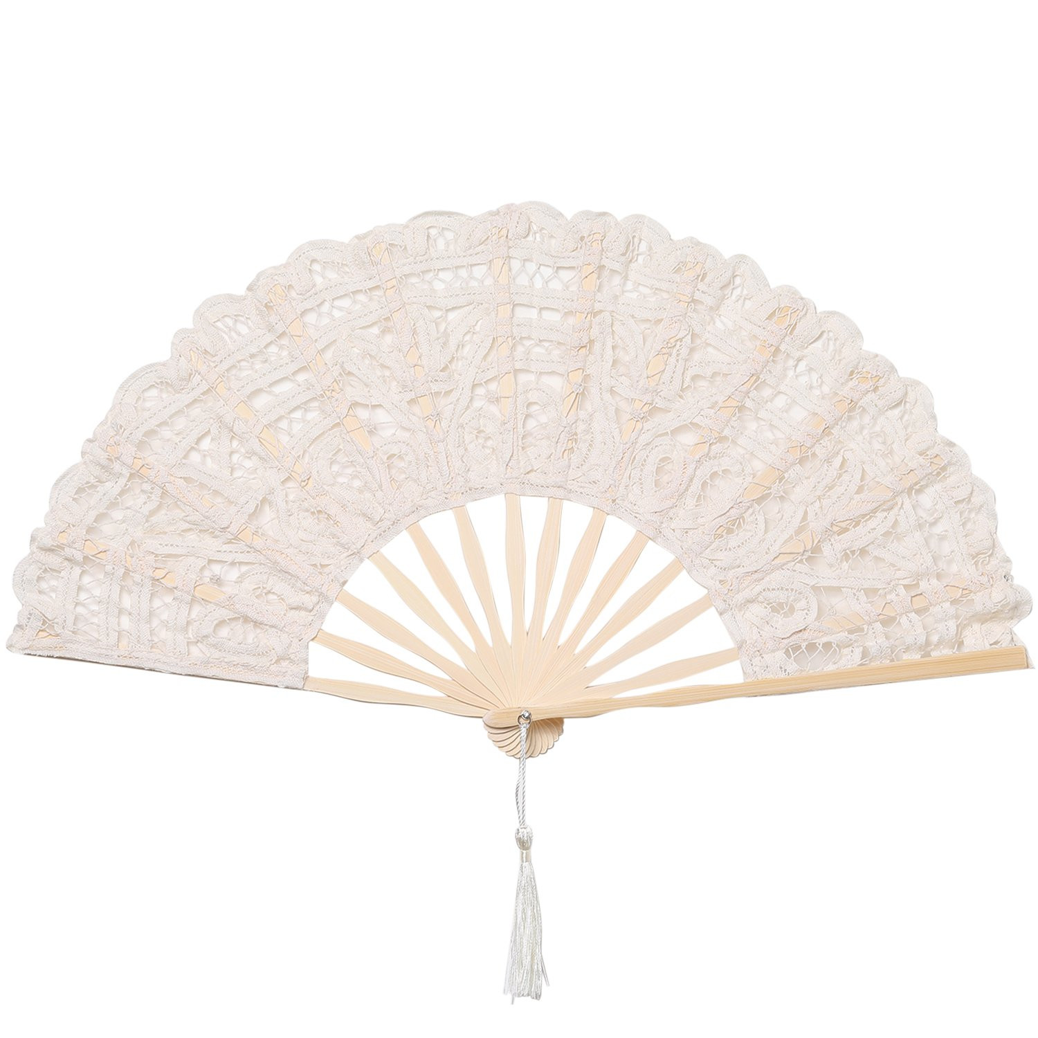 BABEYOND Cotton Lace Folding Handheld Fan Embroidered Bridal Hand Fan with Bamboo Staves for Wedd... | Amazon (US)