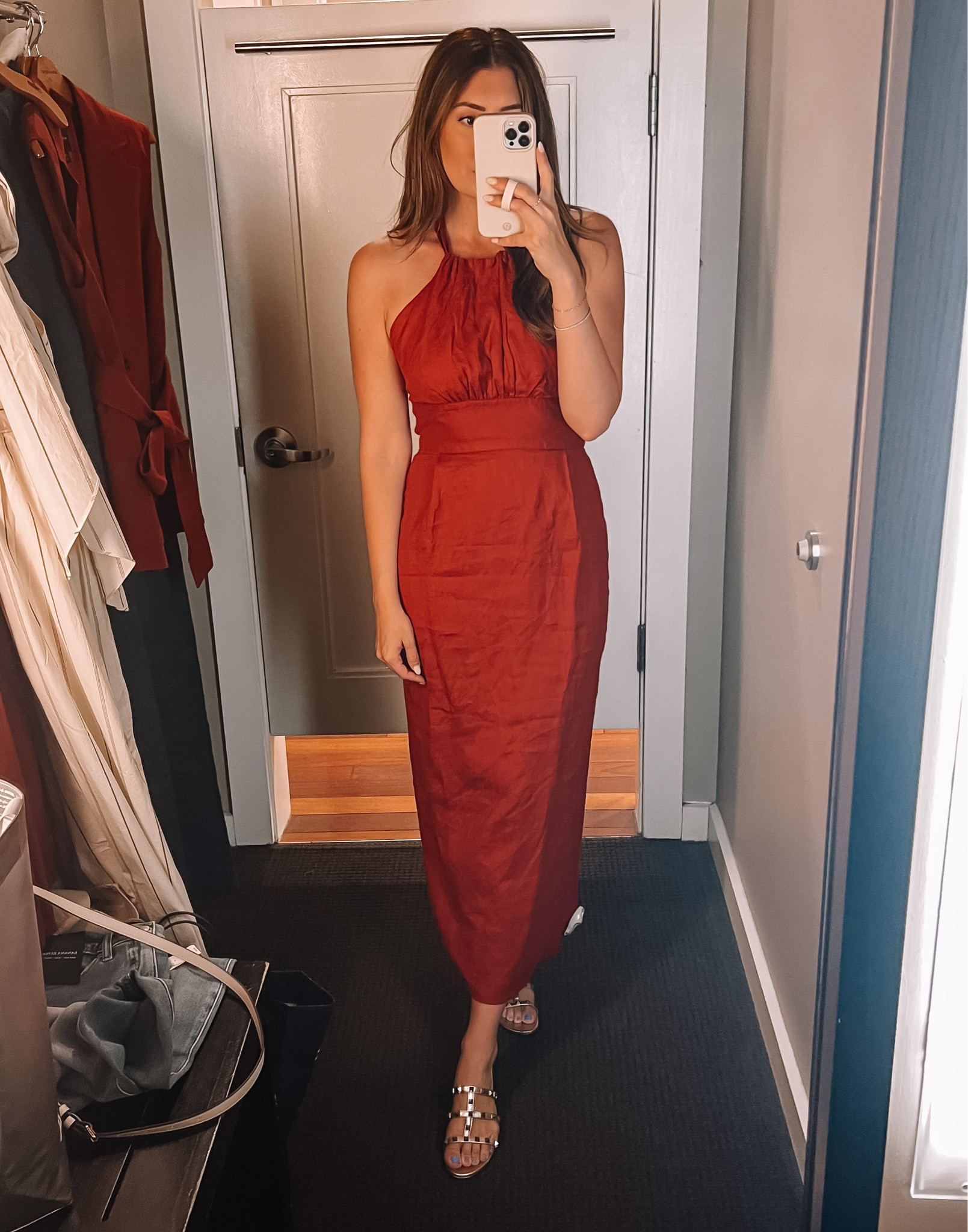 strapless open back dress Banana Republic Women's Linen Maxi Dress Red/Orange
