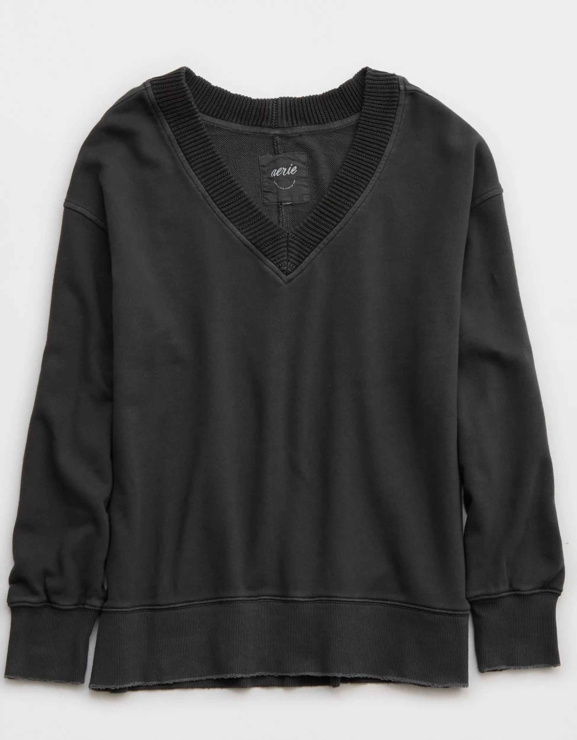 Aerie Sweater Trim V-Neck Sweatshirt | Aerie
