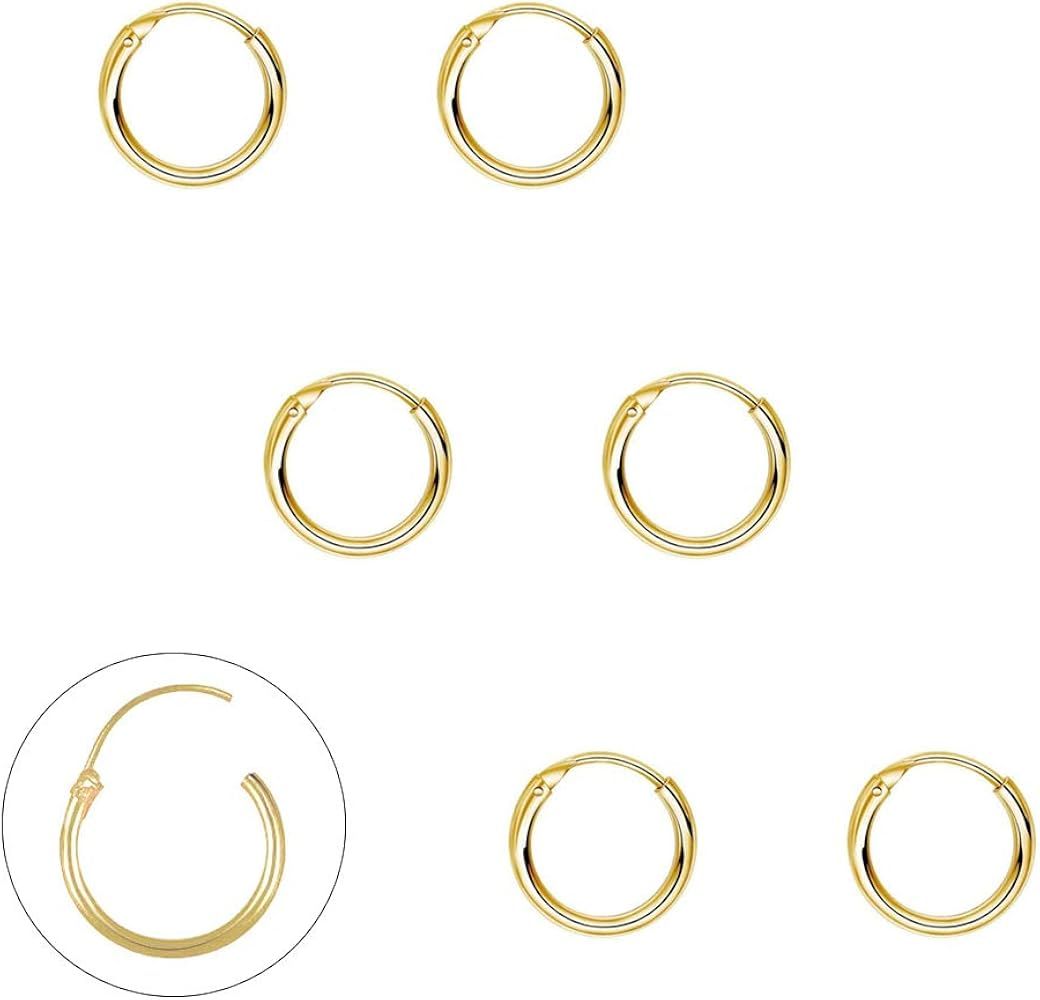 Sterling Silver Hoop Earrings for Women Men Girls, Hypoallergenic Cartilage Earring Endless Small... | Amazon (US)