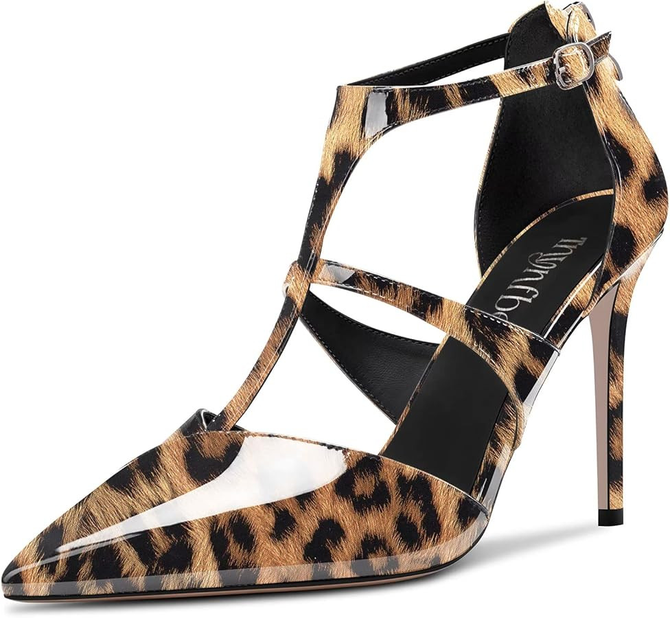 TNYNFBEB Women Stiletto High Heel Close Pointed Toe Pumps T-Strap Zipper Party Office Basic Class... | Amazon (US)