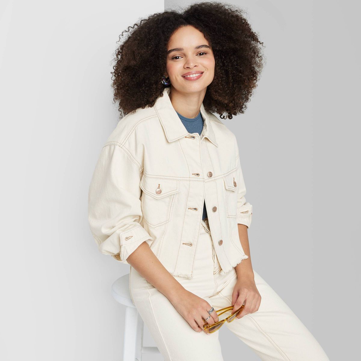 Women's Cropped Denim Trucker Jacket - Wild Fable™ | Target