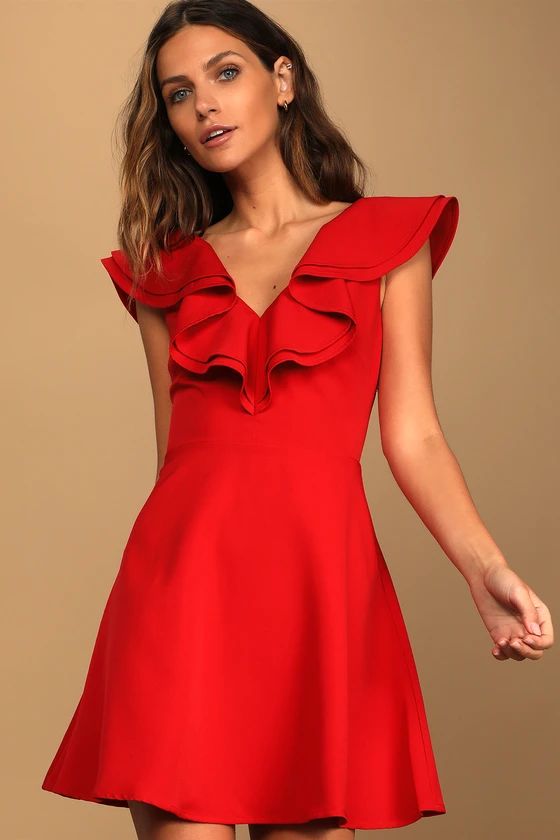 Divine Darling Red Ruffled Skater Dress | Lulus (US)